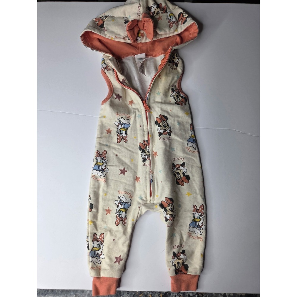 Disney Minnie Mouse Daisy Duck Sleeveless Hooded Romper Cream Peach 3-6M
